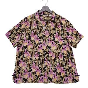 Tommy Bahama 100% Silk Hawaiian Shirt XL Black Orchid Bamboo Floral‎ Aloha Camp